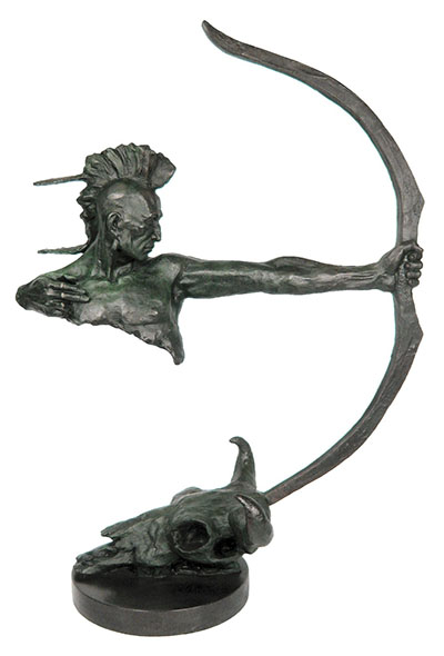 Indian Archer Bronze Sculpture On Marble Base - Click Image to Close